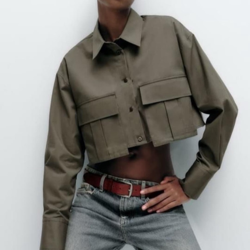 Zara Green Utility Jacket Cropped Style